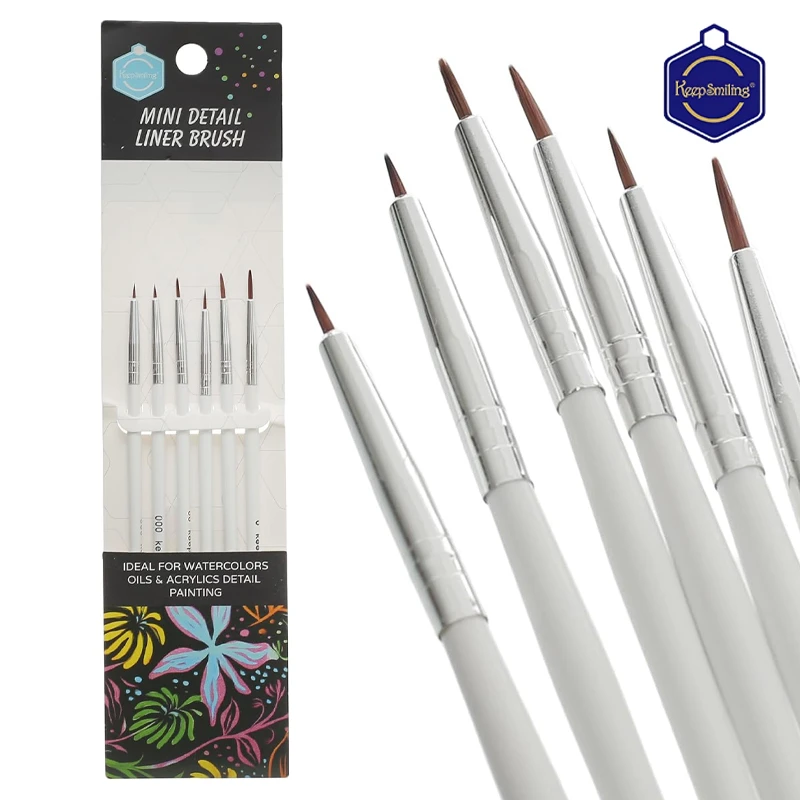 Keep Smiling Detail Liner Brushes – Pack of 6 Pcs Set Paint Brushes In Various Sizes Fine Tipped Size #0 , #00 , #000 (KS-95)